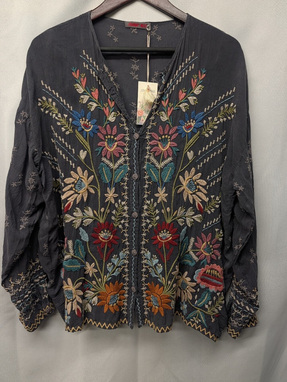 Johnny Was Embroidered Floral Button-Front Long Sleeve Tunic, NWT Size Medium - Picture 2 of 10